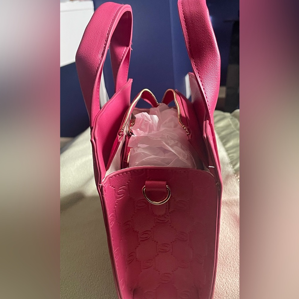 Bebe Pink Structured Tote Bag with Embossed Design - Picture 4 of 11